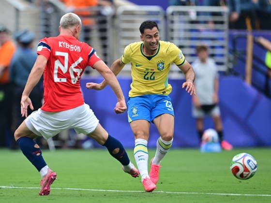 Brazil v Norway - FIFA World Cup, WM, Weltmeisterschaft, Fussball 2026 - Round of 16 NEW JERSEY, UNITED STATES - JULY 05: Martinelli (22) of Brazil in action against Julian Ryerson of Norway during FIFA World Cup 2026 Round of 16 match between Brazil and Norway at New Jersey Stadium (MetLife Stadium) in East Rutherford, New Jersey, USA, on July 05, 2026. Abdulhamid Hosbas Anadolu New Jersey United States. Editorial use only. Please get in touch for any other usage.  Copyright: x2026xAnadoluxAbdulhamidxHosbasx