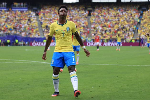 Brazil v Norway - FIFA World Cup, WM, Weltmeisterschaft, Fussball 05 July 2026 New Jersey - FIFA World Cup - Round of 16 - Brazil v Norway - Vinicius Junior of Brazil - Photo: Simon Stacpoole Offside. East Rutherford USA *** Brasilien gegen Norwegen – FIFA-Weltmeisterschaft, 5. Juli 2026, New Jersey – FIFA-Weltmeisterschaft, Achtelfinale: Brasilien gegen Norwegen – Vinicius Junior aus Brasilien – Foto: Simon Stacpoole – Abseits – East Rutherford, USA  Copyright: xSimonxStacpoolexOffside