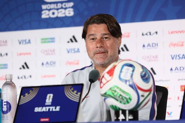 US team head coach Mauricio Pochettino pictured during a press conference, PK, Pressekonferenz of US national soccer team, on Sunday 05 July 2026 at the Seattle Lumen field stadium, USA. The US team is playing against The Rode Duivels - Diables Rouges for the knockout stage of the 2026 FIFA World Cup, WM, Weltmeisterschaft, Fussball 16 1 of finals, on July 6th. BRUNOxFAHY  x180461603x
