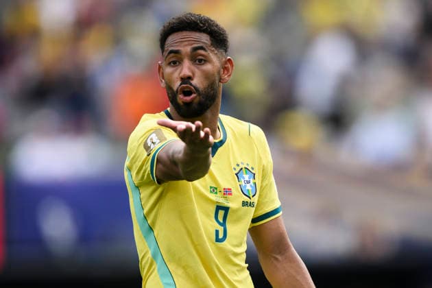 Brazil v Norway - FIFA World Cup, WM, Weltmeisterschaft, Fussball 2026 Matheus Cunha of Brazil gestures during the FIFA World Cup 2026 round of 16 football match between Brazil and Norway. East Rutherford United States Copyright: xNicolòxCampox