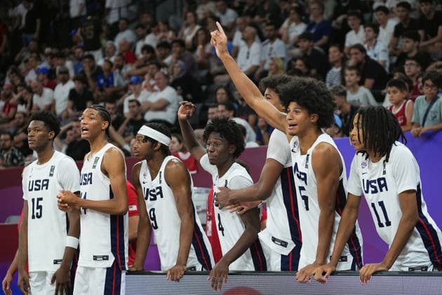 United States v Serbia - FIBA U17, U 17 Basketball World Cup ISTANBUL, TURKIYE - JULY 5: Players of US celebrate victory after beating Serbia during the FIBA Under-17 Basketball World Cup final game between US and Serbia at the Basketball Development Center in Istanbul, Turkiye, on July 5, 2026. Esra Bilgin Anadolu Istanbul Turkey. Editorial use only. Please get in touch for any other usage.  Copyright: x2026xAnadoluxEsraxBilginx
