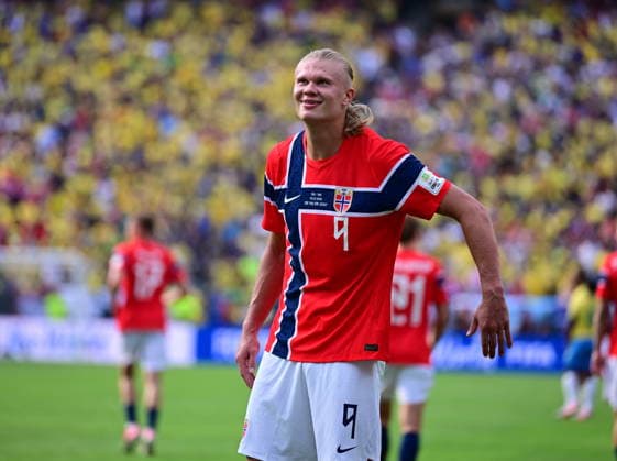 Brazil v Norway - FIFA World Cup, WM, Weltmeisterschaft, Fussball 2026 - Round of 16 NEW JERSEY, UNITED STATES - JULY 05: Erling Haaland of Norway celebrates after scoring a goal during the FIFA World Cup 2026 Round of 16 match between Brazil and Norway at New Jersey Stadium (MetLife Stadium) in East Rutherford, New Jersey, USA, on July 05, 2026. Abdulhamid Hosbas Anadolu New Jersey United States. Editorial use only. Please get in touch for any other usage.  Copyright: x2026xAnadoluxAbdulhamidxHosbasx