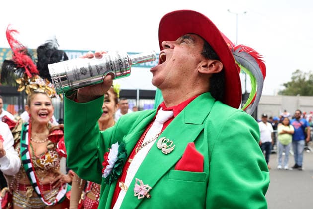 A man drinks tequila before the FIFA World Cup, WM, Weltmeisterschaft, Fussball 2026 last 16 match between Mexico and England at the Estadio Azteca, Mexico City, Mexico on 5 July 2026. Copyright: xPeterxDovganx 45230010