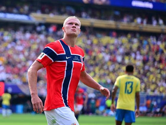 Brazil v Norway - FIFA World Cup, WM, Weltmeisterschaft, Fussball 2026 - Round of 16 NEW JERSEY, UNITED STATES - JULY 05: Erling Haaland of Norway celebrates after scoring a goal during the FIFA World Cup 2026 Round of 16 match between Brazil and Norway at New Jersey Stadium (MetLife Stadium) in East Rutherford, New Jersey, USA, on July 05, 2026. Abdulhamid Hosbas Anadolu New Jersey United States. Editorial use only. Please get in touch for any other usage.  Copyright: x2026xAnadoluxAbdulhamidxHosbasx