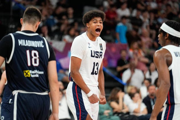 United States v Serbia: Final - FIBA U17, U 17 Basketball World Cup 2026 Joaquim Boumtje Boumtje of the United States reacts during the FIBA U17 Basketball World Cup final match between the United States and Serbia at BDC Main Venue in Istanbul, Turkey, on July 5, 2026. Istanbul Istanbul Turkey  Copyright: xYagizxGurtugx originalFilename:gurtug-usavserb260705_npROT.jpg