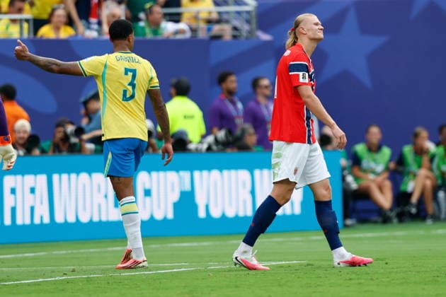 NEW YORK NEW JERSEY STADIUM EAST RUTHERFORD NEW JERSEY USA 05.07.2026 MISTRZOSTWA SWIATA 2026 W PILKA NOZNA W USA MECZ GRUPA 1 8 BRASIL BRAZYLIA I AND NORWAY NORWEGIA FIFA World Cup, WM, Weltmeisterschaft, Fussball 2026 Round of 16 match between Brasil and Norway at New York New Jersey Stadium in East Rutherford, New Jersey on July 05, 2026. N Z Norway forward Erling Haaland 9 FOT. KAMIL KRZACZYNSKI NEWSPIX.PL PILKA NOZNA FIFA WORLD CUP 2026 MS MISTRZOSTWA SWIATA W PILCE NOZNEJ MUNDIAL USA KANADA MEKSYK 2026 --- newspix.pl  KSK