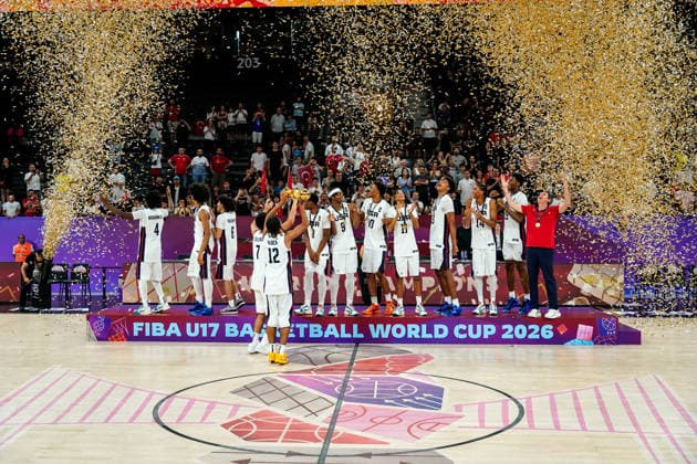 United States v Serbia: Final - FIBA U17, U 17 Basketball World Cup 2026 Team USA lifts the trophy and celebrates their World Cup championship title after the FIBA U17 Basketball World Cup final match between the United States and Serbia at BDC Main Venue in Istanbul, Turkey, on July 5, 2026. Istanbul Istanbul Turkey  Copyright: xYagizxGurtugx originalFilename:gurtug-usavserb260705_npRlx.jpg