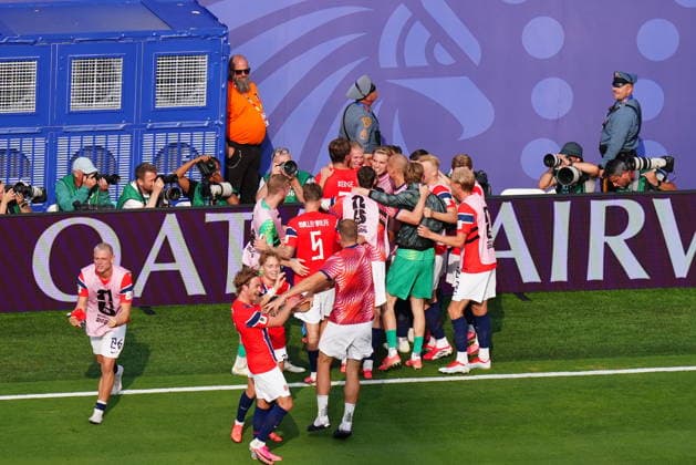 Brazil v Norway - FIFA World Cup, WM, Weltmeisterschaft, Fussball 2026 - Round of 16 NEW JERSEY, UNITED STATES - JULY 05: Erling Haaland (9) of Norway celebrates after scoring a goal during the FIFA World Cup 2026 Round of 16 match between Brazil and Norway at New Jersey Stadium (MetLife Stadium) in East Rutherford, New Jersey, USA, on July 05, 2026. Hakan Akgun Anadolu New Jersey United States. Editorial use only. Please get in touch for any other usage.  Copyright: x2026xAnadoluxHakanxAkgunx