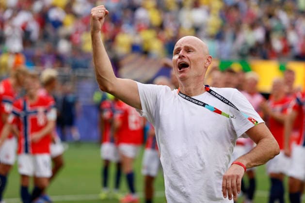 Brazil v Norway: Round of 16 - FIFA World Cup, WM, Weltmeisterschaft, Fussball 2026 Stale Solbakken, Head coach of Norway celebrates after winning the FIFA World Cup 2026 Round Of 16 match between Brazil and Norway at New York New Jersey Stadium on July 5, 2026 in East Rutherford, New Jersey. East Rutherford New York New Jersey Stadium NJ United States Copyright: xAllstarxPicturexLibraryxLtdx