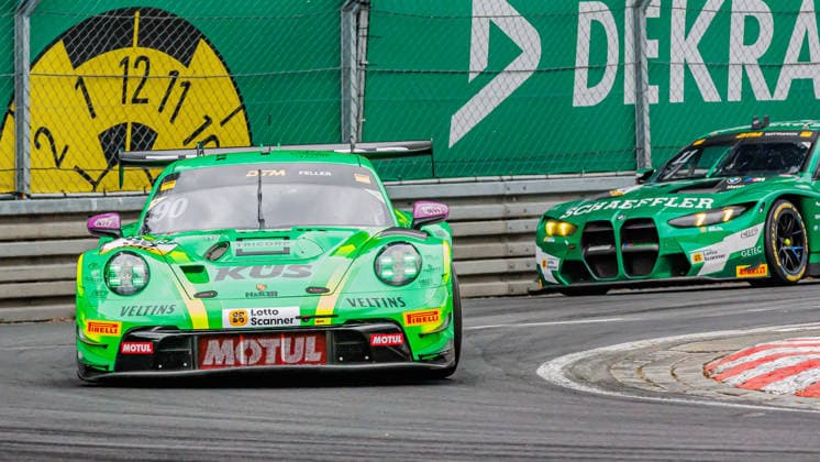 Ricardo Feller (SUI, Porsche, Manthey) vor Marco Wittmann (GER, BMW, Schubert Motorsport), 05.07.2026, Nürnberg (Deutschland), Motorsport, DTM, Norisring Nürnberg 2026 *** Ricardo Feller (SUI), Porsche, Manthey, ahead of Marco Wittmann (GER), BMW, Schubert Motorsport, July 5, 2026, Nuremberg, Germany, Motorsports, DTM, Norisring Nuremberg 2026 xprx