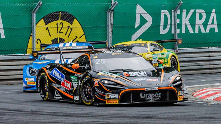 Ben Dörr (GER, McLaren, Dörr Motorsport) vor Lucas Auer (AUT, Mercedes, Mercedes-AMG Team Landgraf) und Jules Gounon (FRA, Mercedes, Mercedes-AMG Team Mann-Filter), 05.07.2026, Nürnberg (Deutschland), Motorsport, DTM, Norisring Nürnberg 2026 *** Ben Dörr (GER), McLaren, Dörr Motorsport, ahead of Lucas Auer (AUT), Mercedes, Mercedes AMG Team Landgraf, and Jules Gounon (FRA), Mercedes, Mercedes AMG Team Mann Filter, July 5, 2026, Nuremberg, Germany, motorsports, DTM, Norisring Nuremberg 2026 xprx