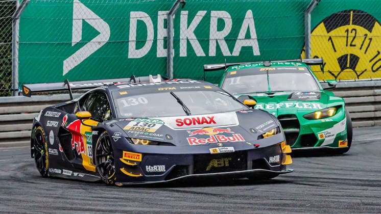 Luca Engstler (GER, Lamborghini, Red Bull Team Abt) vor Marco Wittmann (GER, BMW, Schubert Motorsport), 05.07.2026, Nürnberg (Deutschland), Motorsport, DTM, Norisring Nürnberg 2026 *** Luca Engstler (GER), Lamborghini, Red Bull Team Abt, ahead of Marco Wittmann (GER), BMW, Schubert Motorsport, July 5, 2026, Nuremberg, Germany, Motorsports, DTM, Norisring Nuremberg 2026 xprx