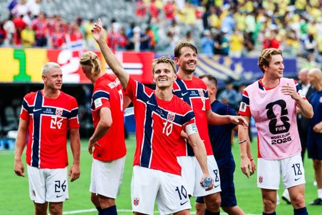 RECORD DATE NOT STATED FIFA World Cup, WM, Weltmeisterschaft, Fussball 2026 - Round of 16 - Brazil v Norway Martin Odegaard player of Norway celebrates qualifying for the quarterfinals after defeating Brazil 2-1 to the Round of 16 match at the FIFA World Cup, at New York New Jersey Stadium, in East Rutherford, United States, on Sunday, July 05, 2026.(Foto: William Volcov Brazil Photo Press IMAGO) Sports East Rutherford NJ United States Copyright: xWILLIAMxVOLCOVx