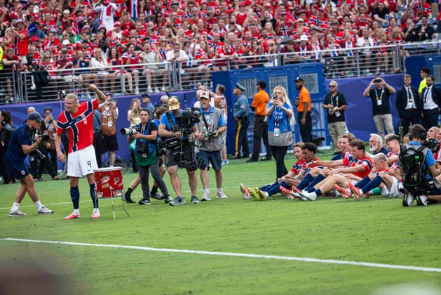 FOOTBALL : Brazil vs Norway FIFA World Cup, WM, Weltmeisterschaft, Fussball 2026. New York New Jersey Stadium (MetLife Stadium), East Rutherford, New Jersey, United States. 05 07 2026. Norway players celebrate after defeating Brazil 2-1 to qualify for the FIFA World Cup 2026 quarter-finals.  Copyright: xx