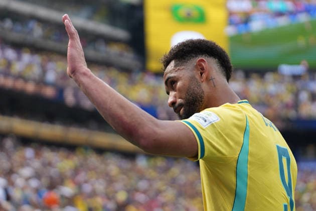 Matheus Cunha of Brazil waves during a Round of 16 match at the 2026 FIFA World Cup, WM, Weltmeisterschaft, Fussball between Brazil and Norway at MetLife Stadium in New Jersey, United States, 05 July 2026. FIFA World Cup 2026 - Round of 16 - Brazil vs Norway !ACHTUNG: NUR REDAKTIONELLE NUTZUNG!  Copyright: xAngelxColmenaresx AMDEP8209 20260705-55020811187_1