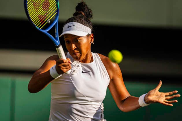 RECORD DATE NOT STATED 5th July 2026; All England Lawn Tennis and Croquet Club, London, England; Wimbledon Tennis Tournament, Day Seven; Naomi Osaka (JPN) plays a forehand in her fourth round match against Aryna Sabalenka GodfreyxPitt