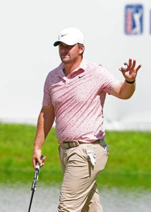 SILVIS, IL - JULY 05: PGA, Golf Herren golfer Chris Gotterup reacts after making his par putt on the 18th hole during the final round of the John Deere Classic on July 5, 2026, at TPC Deere Run in Silvis, Illinois. (Photo by Brian Spurlock Icon Sportswire) GOLF: JUL 05 PGA John Deere Classic EDITORIAL USE ONLY Icon26070545