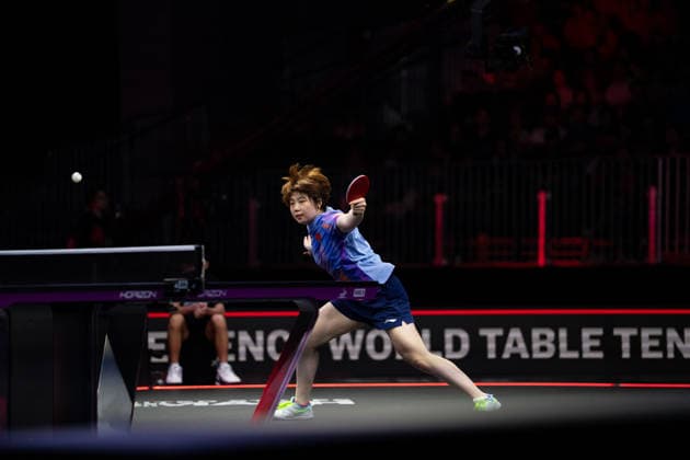 LOS ANGELES, CALIFORNIA - JULY 05: Kuai Man of China competes in the Women s Singles Semifinal match against Miwa Harimoto of Japan on day 10 of United States Smash 2026 at Ontario Convention Center on July 5, 2026 in Los Angeles, California.  Copyright: xVCGx 111652538229