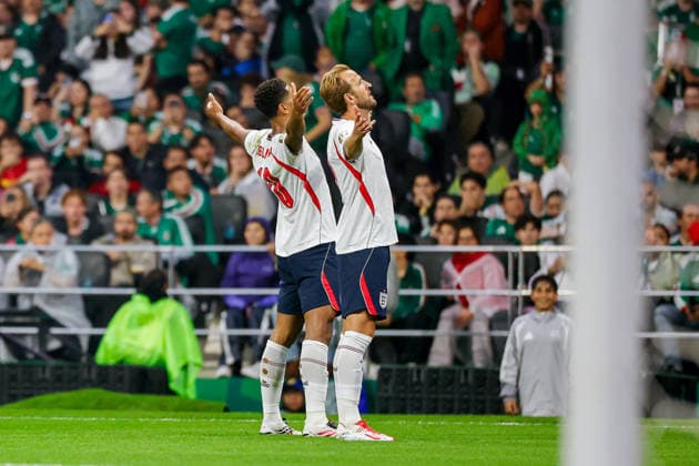 Sport Themen der Woche KW27 FIFA World Cup, WM, Weltmeisterschaft, Fussball 2026 MEXICO VS ENGLAND FIFA WORLD CUP 2026 MEXICO VS ENGLAND MEXICO VS ENGLAND 05072026 MEXICO CITY, MEXICO. Action photo of Jude Bellingham (L) and Harry Kane (R) of England celebrating a goal, during game of the FIFA World Cup 2026 held at the Estadio Ciudad de Mexico of Mexico City. Foto de accion de Jude Bellingham (I) y Harry Kane (D) de Inglaterra celebrando un gol, durante juego de Copa del Mundo 2026 de la FIFA en el Estadio Ciudad de MÃ xico de la Ciudad de Mexico. PHOTO BY IMAGENSHOP AGENCIA FOTOGRAFICA MEXICO CITY MEXICO CITY MEXICO *** FIFA WORLD CUP 2026 MEXICO VS ENGLAND FIFA WORLD CUP 2026 MEXICO VS ENGLAND MEXICO VS ENGLAND 07 05 2026 MEXICO CITY, MEXICO Action photo of Jude Bellingham (L) and Harry Kane (R) of England celebrating a goal during a match of the 2026 FIFA World Cup held at the Estadio Ciudad de México in Mexico City Action photo of Jude Bellingham (L) and Harry Kane (R) of England celebrating a goal, during a 2026 FIFA World Cup match at the Estadio Ciudad de México in Mexico City. PHOTO BY IMAGENSHOP PHOTO AGENCY MEXICO CITY MEXICO CITY MEXICO Copyright: xYOALIxMARTINEZx