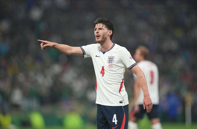 Declan Rice (England) during Mexico and England, Round of 16 FIFA World Cup, WM, Weltmeisterschaft, Fussball 2026, Azteca Stadium, Mexico, Mexico on July 5, 2026. Thor Wegner DeFodi Images. (Photo by DeFodi Images) - *** Declan Rice of England during the Mexico vs. England Round of 16 match at the 2026 FIFA World Cup, Azteca Stadium, Mexico City, on July 5, 2026. Photo by DeFodi Images (Thor Wegner)