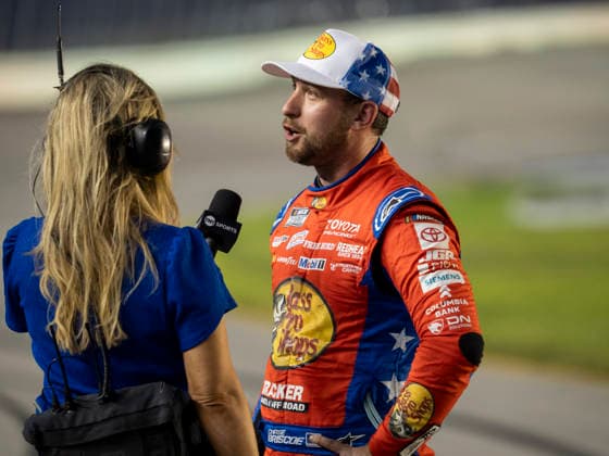 JOLIET, IL - JULY 05: Chase Briscoe ( 19 Joe Gibbs Racing Bass Pro Shops Toyota) speaks to the media after the NASCAR, Motorsport, USA Cup Series eero 400 on July 5, 2026, at Chicagoland Speedway in Joliet, IL. (Photo by Joseph Weiser Icon Sportswire) AUTO: JUL 05 NASCAR Cup Series eero 400 EDITORIAL USE ONLY Icon260705052400