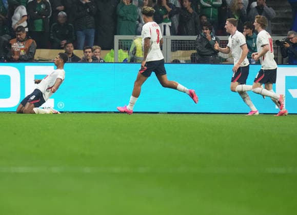 (260706) -- MEXICO CITY, July 6, 2026 -- Jude Bellingham (1st L) of England celebrates scoring during the round of 16 match between Mexico and England at the 2026 FIFA World Cup, WM, Weltmeisterschaft, Fussball at the Mexico City Stadium, Mexico, July 5, 2026. (Photo by Xinhua) (SP)MEXICO-MEXICO CITY-FOOTBALL-FIFA WORLD CUP-ROUND OF 16-MEX VS ENG MartinxZabala 
