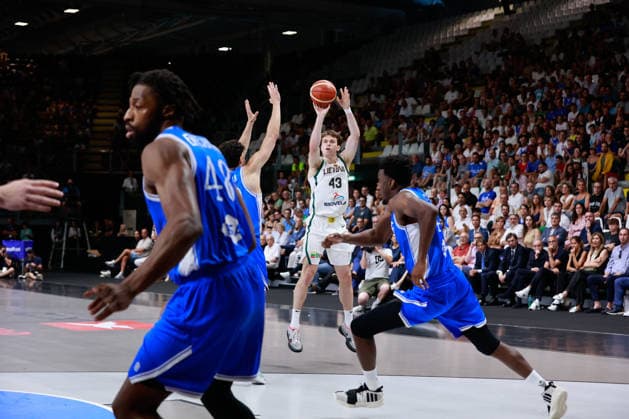 IPA86424219 - 43 Ignas Sargiunas (1999, 196, Guard, Rytas Vilnius) FIBA Basketball World Cup 2027 European Qualifiers: Italy vs. Lithuania, Bologna, July 5, 2026, during the FIBA World Cup 2027 European Qualifiers - Italy vs. Lithuania, FIBA World Cup in Bologna, Italy, July 5, 2026  Copyright: xValentinoxOrsini IPAxSportx xx 86424219
