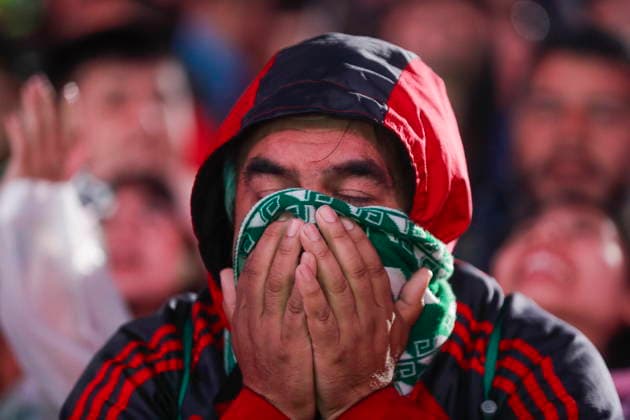 FIFA World Cup, WM, Weltmeisterschaft, Fussball 2026 - Round of 16 - Mexico vs England A fan of Mexico reacts at the Fan Fest in the Zócalo following the conclusion of a Round of 16 match in the 2026 FIFA World Cup between Mexico and England in Mexico City, Mexico, 05 July 2026. Mexico City Mexico  Copyright: xISAACxESQUIVELx