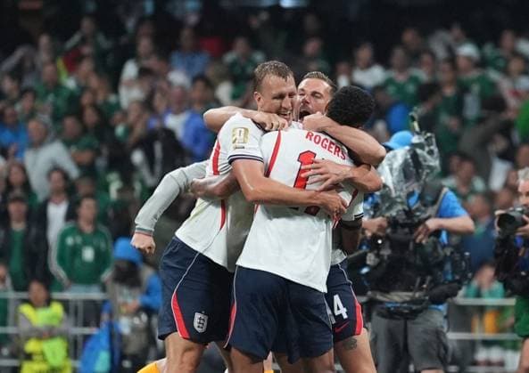 Mexico v England - FIFA World Cup, WM, Weltmeisterschaft, Fussball 2026 - Round of 16 MEXICO CITY, MEXICO - JULY 05: Players of England celebrate the victory after the FIFA World Cup 2026 Round of 16 match between Mexico and England at Mexico Stadium (Estadio Azteca) in Mexico City, Mexico on July 05, 2026. Juancho Torres Anadolu Mexico City Mexico. Editorial use only. Please get in touch for any other usage.  Copyright: x2026xAnadoluxJuanchoxTorresx