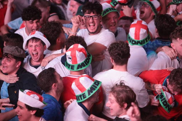 06 07 2026. London, United Kingdom. England Fans Box Park Wembley. Enland fans watch England v Mexico in the small hours on the big screen at Boxpark Wembley.  xMartynxWheatleyx xixImagesx IIM-26886-0030
