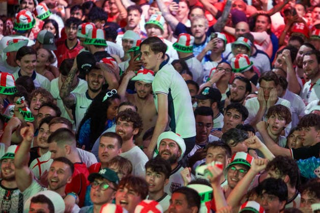 06 07 2026. London, United Kingdom. England Fans Box Park Wembley. Enland fans watch England v Mexico in the small hours on the big screen at Boxpark Wembley.  xMartynxWheatleyx xixImagesx IIM-26886-0034