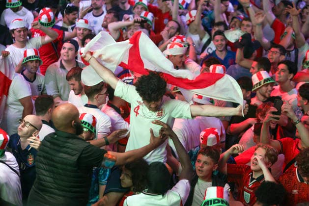 06 07 2026. London, United Kingdom. England Fans Box Park Wembley. Enland fans watch England v Mexico in the small hours on the big screen at Boxpark Wembley.  xMartynxWheatleyx xixImagesx IIM-26886-0036