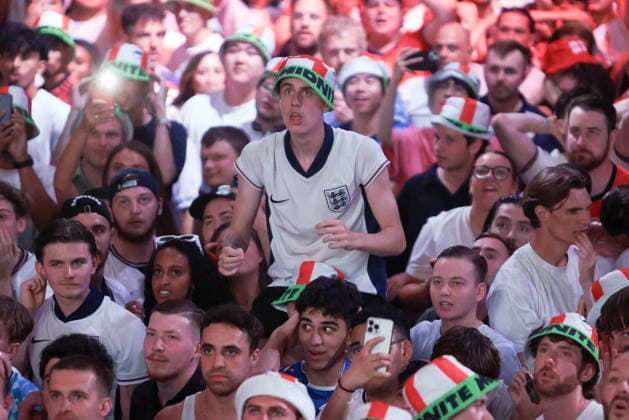 06 07 2026. London, United Kingdom. England Fans Box Park Wembley. Enland fans watch England v Mexico in the small hours on the big screen at Boxpark Wembley.  xMartynxWheatleyx xixImagesx IIM-26886-0039