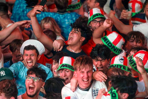 06 07 2026. London, United Kingdom. England Fans Box Park Wembley. Enland fans watch England v Mexico in the small hours on the big screen at Boxpark Wembley.  xMartynxWheatleyx xixImagesx IIM-26886-0042