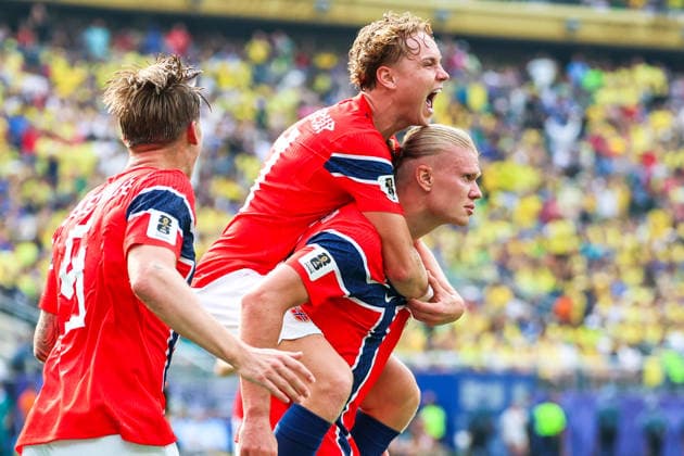July 5, 2026, East Rutherford, Nj, United States: Erling Haaland player of Norway celebrates his goal during the Round of 16 match between Brazil and Norway at the FIFA World Cup, WM, Weltmeisterschaft, Fussball at New York New Jersey Stadium, in East Rutherford, United States, on Sunday, July 05, 2026. East Rutherford United States - ZUMAv122 20260705_aap_v122_273 Copyright: xWilliamxVolcovx