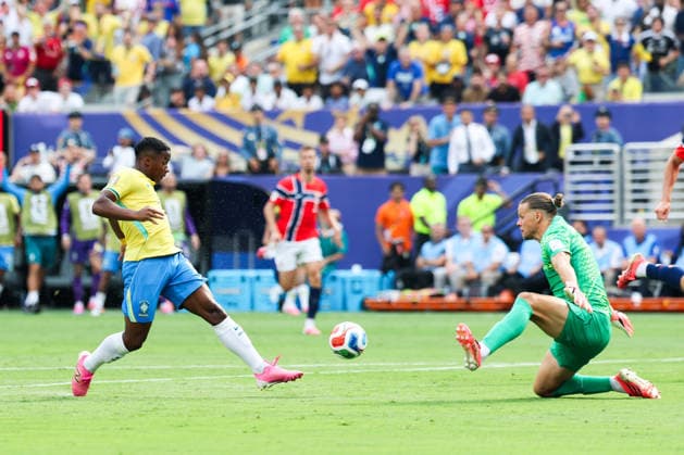 July 5, 2026, USA: Endrick player of Brazil during the Round of 16 match between Brazil and Norway at the FIFA World Cup, WM, Weltmeisterschaft, Fussball at New York New Jersey Stadium, in East Rutherford, United States, on Sunday, July 05, 2026. FIFA World Cup 2026 - Round Of 16 - Brazil V Norway  - ZUMAc233 0860842058st Copyright: xVanessaxCarvalhox