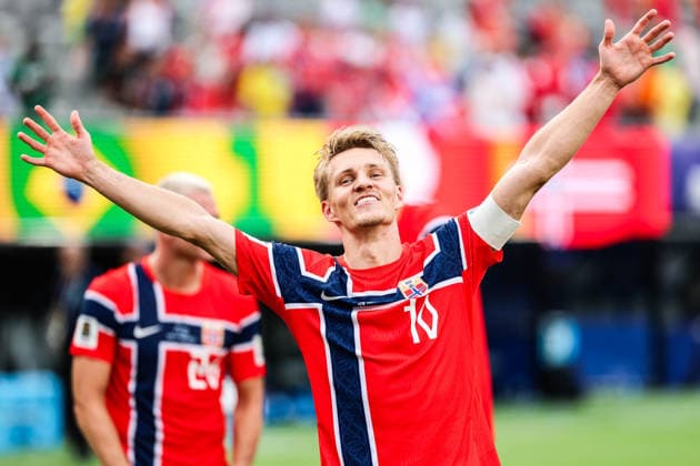 July 5, 2026, East Rutherford, Nj, United States: Martin Odegaard player of Norway celebrates qualifying for the quarterfinals after defeating Brazil 2-1 to the Round of 16 match at the FIFA World Cup, WM, Weltmeisterschaft, Fussball at New York New Jersey Stadium, in East Rutherford, United States, on Sunday, July 05, 2026. FIFA World Cup 2026 - Round Of 16 - Brazil V Norway  - ZUMAv122 20260705_aap_v122_232 Copyright: xWilliamxVolcovx