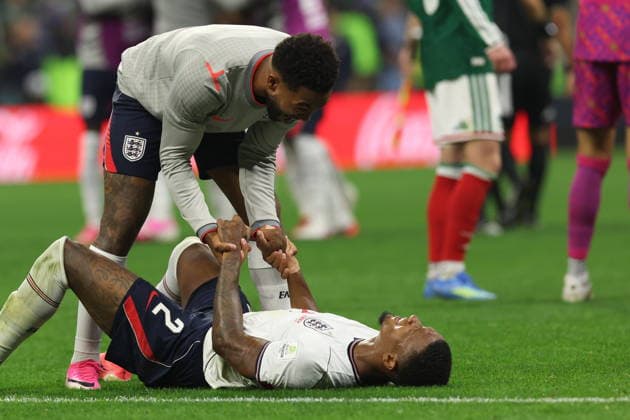 FIFA World Cup, WM, Weltmeisterschaft, Fussball 2026 - Round of 16 - Mexico vs. England England players celebrate during the FIFA World Cup 2026 Round of 16 soccer match between Mexico and England, in Mexico City, Mexico, 05 July 2026. MEXICO CITY Mexico  Copyright: xALEXxCRUZx