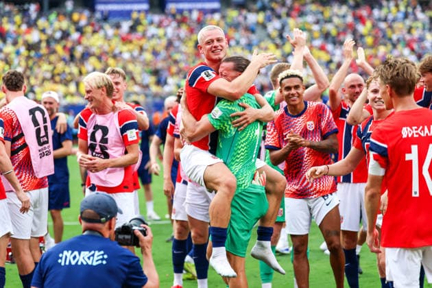 July 5, 2026, East Rutherford, Nj, United States: Norway s players celebrate qualifying for the quarterfinals after defeating Brazil 2-1 to the Round of 16 match at the FIFA World Cup, WM, Weltmeisterschaft, Fussball at New York New Jersey Stadium, in East Rutherford, United States, on Sunday, July 05, 2026. East Rutherford United States - ZUMAv122 20260705_aap_v122_152 Copyright: xWilliamxVolcovx