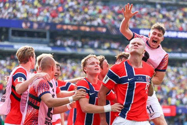 July 5, 2026, East Rutherford, Nj, United States: Erling Haaland player of Norway celerates his goal during the Round of 16 match between Brazil and Norway at the FIFA World Cup, WM, Weltmeisterschaft, Fussball at New York New Jersey Stadium, in East Rutherford, United States, on Sunday, July 05, 2026. East Rutherford United States - ZUMAv122 20260705_aap_v122_166 Copyright: xWilliamxVolcovx