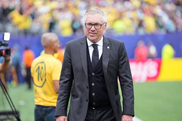 Brazil head coach Carlo Ancelotti of the World Cup round of 16 soccer match between Brazil and Norway in East Rutherford, N.J., near New York, Sunday, July 5, 2026. Noxthirdxpartyxsales  aflo_337030297 AyanoxMiurax
