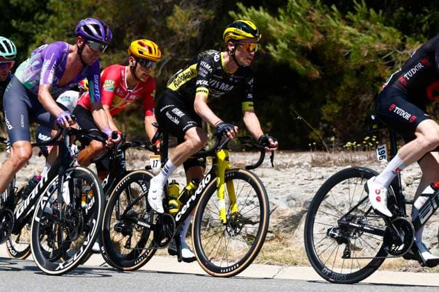 Tour de France 2026 Stage 3 LES ANGLES, FRANCE - JULY 06 : Kuss Sepp (USA) of Team Visma Lease a Bike during stage 3 of the 113rd edition of Tour de France an UCI World Tour 2.UWT cycling road race stage for Men Elite of 196 km with start in Granollers and finish in Les Agnles on July 6, 2026 in Les Angles, France, 06 07 2026 Les Angles France  Copyright: xLucaxBettinix