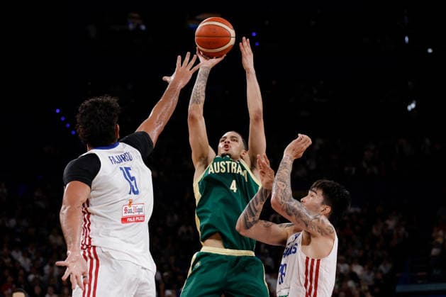BASKETBALL AUSTRALIA PHILIPPINES, Tyrese Proctor of the Australian Boomers puts up a shot during the World Cup qualifier basketball match between Australia and the Philippines at RAC Arena in Perth, Monday, July 6, 2026. ( NO ARCHIVING, EDITORIAL USE ONLY PERTH WESTERN AUSTRALIA AUSTRALIA  Copyright: xRICHARDxWAINWRIGHTx 20260706185609032053