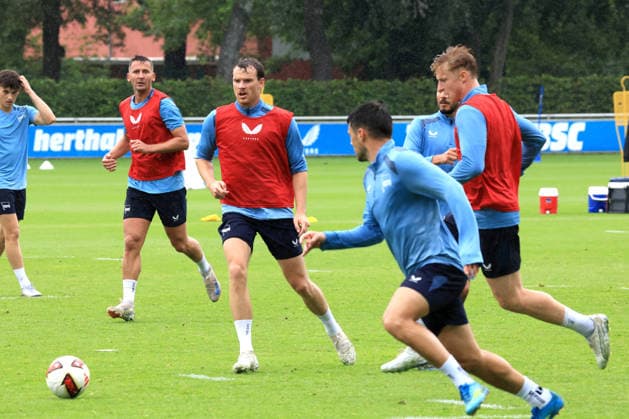 DEU, DFL, 2. FBL Hertha BSC, Training, 06.07.2026, Sportforum, Berlin, DEU, DFL, 2. FBL Hertha BSC, Training, Linus Gechter (Hertha BSC Berlin 44), Paul Seguin (Hertha BSC Berlin 30), Julian Eitschberger (Hertha BSC Berlin 2) DFL - regulations prohibit any use of Photographs as image sequences and or quasi-video *** GER, DFL, 2nd Bundesliga Hertha BSC, Training, July 6, 2026, Sportforum, Berlin, GER, DFL, 2nd Bundesliga Hertha BSC, Training, Linus Gechter Hertha BSC Berlin 44, Paul Seguin Hertha BSC Berlin 30, Julian Eitschberger Hertha BSC Berlin 2. DFL regulations prohibit any use of photographs as image sequences and or quasi-video. nordphotoxGmbHx xEngler nph00076