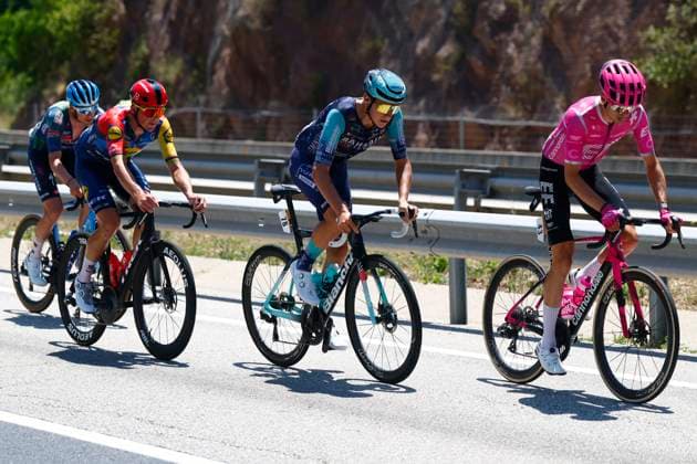 Tour de France 2026 Stage 3 LES ANGLES, FRANCE - JULY 06 : Baudin Alex (FRA) of EF Education - Easypost, Van Mechelen Vlad (BEL) of Bahrain - Victorious, Pedersen Mads (DEN) of Lidl - Trek during stage 3 of the 113rd edition of Tour de France an UCI World Tour 2.UWT cycling road race stage for Men Elite of 196 km with start in Granollers and finish in Les Agnles on July 6, 2026 in Les Angles, France, 06 07 2026 Les Angles France  Copyright: xLucaxBettinix