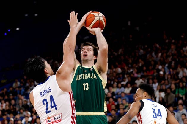 BASKETBALL AUSTRALIA PHILIPPINES, Josh Bannan of the Australian Boomers puts up a shot during the World Cup qualifier basketball match between Australia and the Philippines at RAC Arena in Perth, Monday, July 6, 2026. ( NO ARCHIVING, EDITORIAL USE ONLY PERTH WESTERN AUSTRALIA AUSTRALIA  Copyright: xRICHARDxWAINWRIGHTx 20260706150852035789