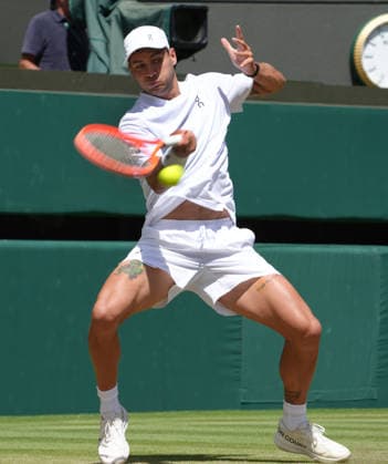 Tennis - 2026 Wimbledon Championships - Day Eight (Week Two) - All England Lawn Tennis & Croquet Club, London - Monday 6th July 2026 Court One: Mens singles : Flavio Cobolli (ITA) v Alex de Minaur (AUS) Flavio Cobolli (ITA) COLORSPORT ANDREW COWIE 