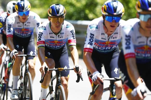 Belgian Remco Evenepoel of Red Bull-BORA-hansgrohe pictured in action during stage 3 of the 2026 Tour de France cycling race, a stage of 195,9km from Granollers, Spain, to Les Angles, France, Monday 06 July 2026. The 113th edition of the Tour de France starts on Saturday 4 July in Barcelona, Spain, and will finish in Paris, France on the 26th of July. POOLxLUCAxBETTINI  x180509177x