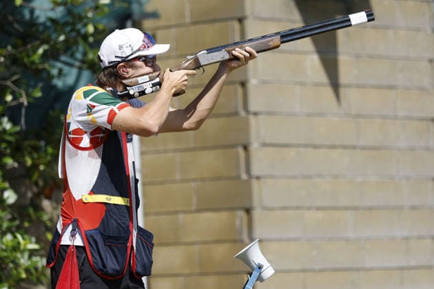 IPA86441107 - Tomas Vaitekunas of Lithuania takes a shot during the second day of the ISSF World Cup Shotgun competition at the Concaverde Shooting Range on July 6, 2026, in Lonato del Garda, Italy.  Copyright: xRichardxMorgano IPAxSportx xx 86441107