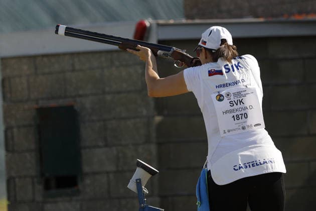 IPA86441114 - Danka Hrbekova of Slovakia shoots during the second day of the ISSF World Cup Shotgun competition at the Concaverde Shooting Range on July 6, 2026, in Lonato del Garda, Italy.  Copyright: xRichardxMorgano IPAxSportx xx 86441114